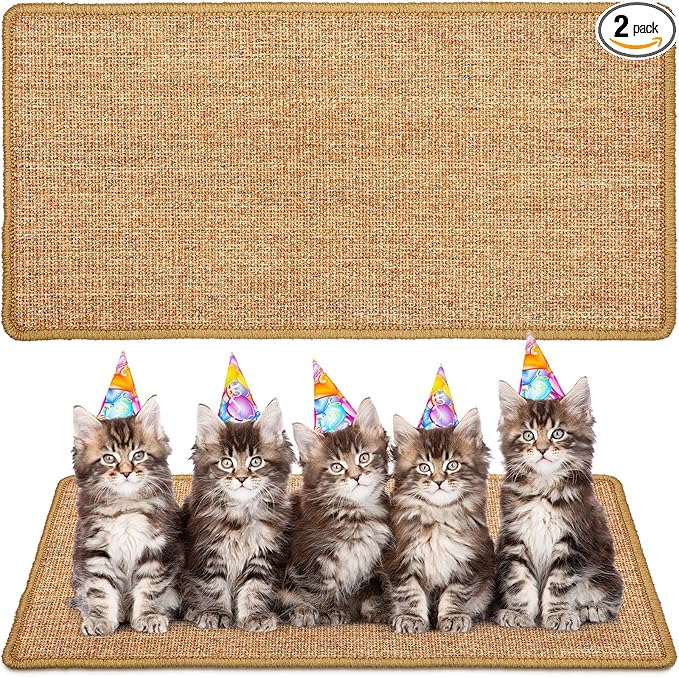 Riakrum 2 Pack 32 x 16 Inches Sisal Cat Pad Rectangular Sisal Scratch Mat Natural Fabric Horizontal Cat Pad Scratching Scratch Mat Protector for Furniture Sofa and Wall(Brown)