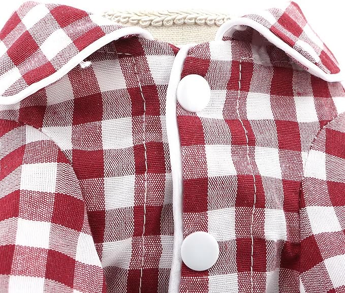 SMALLLEE_LUCKY_STORE Dog Pajamas for Small Medium Dogs Cats Soft Pet Sleepwear Shirts Comfortable Lapel Pjs Loungewear Clothes Bulldog Chihuahua Yorkie Two-Legged Outfit, Red, XS