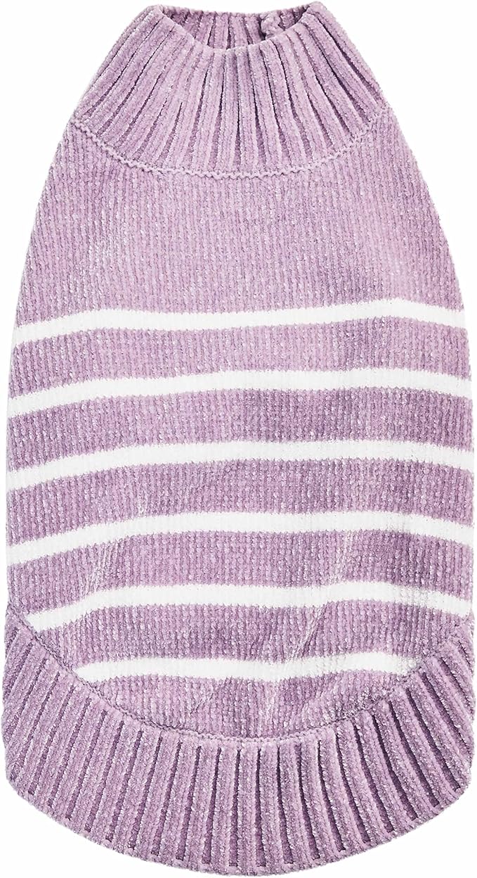 Blueberry Pet Cozy Soft Chenille Classy Striped Dog Sweater in Lavender Frost, Back Length 22", Pack of 1 Clothes for Dogs