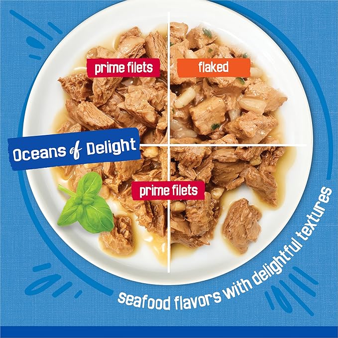 Purina Friskies Wet Cat Food Variety Pack, Oceans of Delight Flaked and Prime Filets - 48 ct. Can