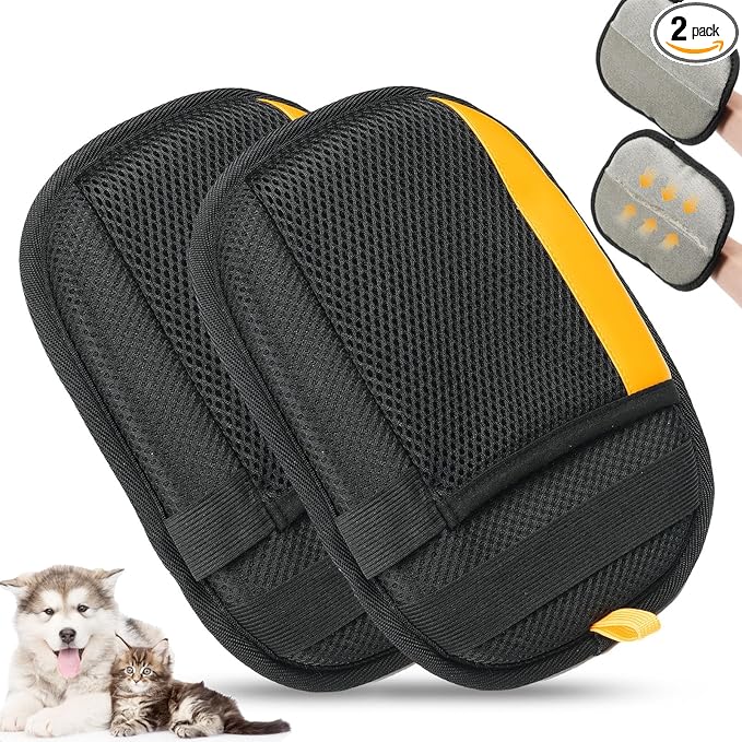 2 Pack Electrostatic Pet Hair Removal Gloves, Upgrade Magic Brush Pet Hair Remover Tool, Washable Reusable Cats and Dogs Grooming Gloves for Laundry, Couch, Car Seat, Furniture