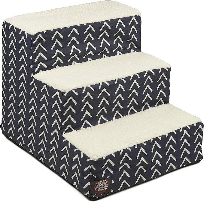 Majestic Pet 3 Step Portable Dog Stairs for Small Dogs to get on Bed Supports 25 lbs or Less – Dog Steps for High Bed with Machine Washable Cover – Pet Stairs for Cats Boho Arrow Navy Blue