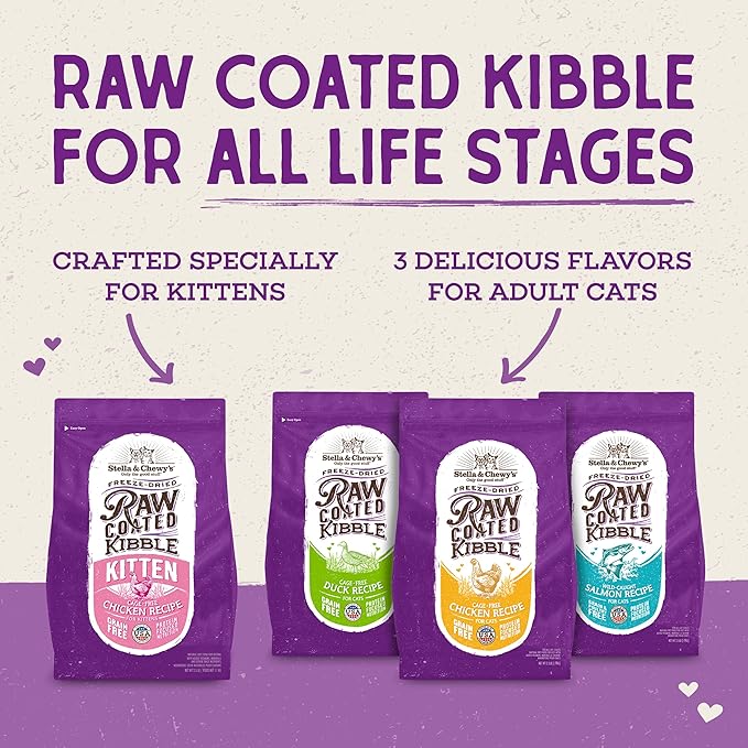 Stella & Chewy's Raw Coated Premium Kibble Cat & Kitten Food – Grain Free, Protein Rich Meals – Cage-Free Chicken for Kittens Recipe – 2.5 lb. Bag