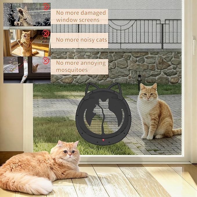 HIDROSIL Cat Door for Screen Door, Inside Openning 10x10x0.5 inch, Patent Desigh Pet Screen Door with Lockable Magnetic Flap for Doggy and Cat Door, Suitable 0-18lb Cats and Small Dogs, Black