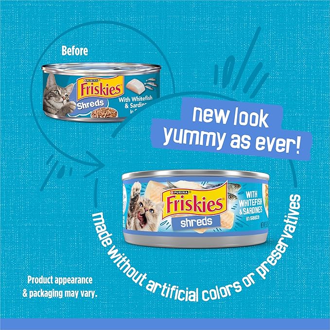 Friskies Purina Shreds with Whitefish and Sardines in Sauce Wet Cat Food - (Pack of 48) 5.5 oz. Cans