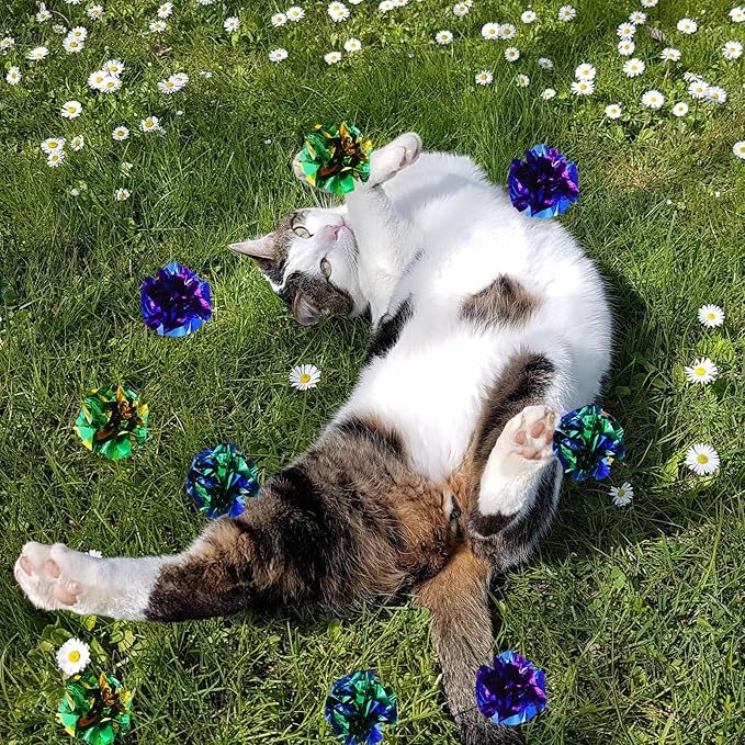 100 Pcs PVC Crinkle Balls Cat Toys 2.36" Interactive Crinkle Ball, Colorful Balls Chew Toy for Cat Chase Ball Toys Attract Cats for Indoor Cats and Kittens to Keep Fit and Active(Colors Random)