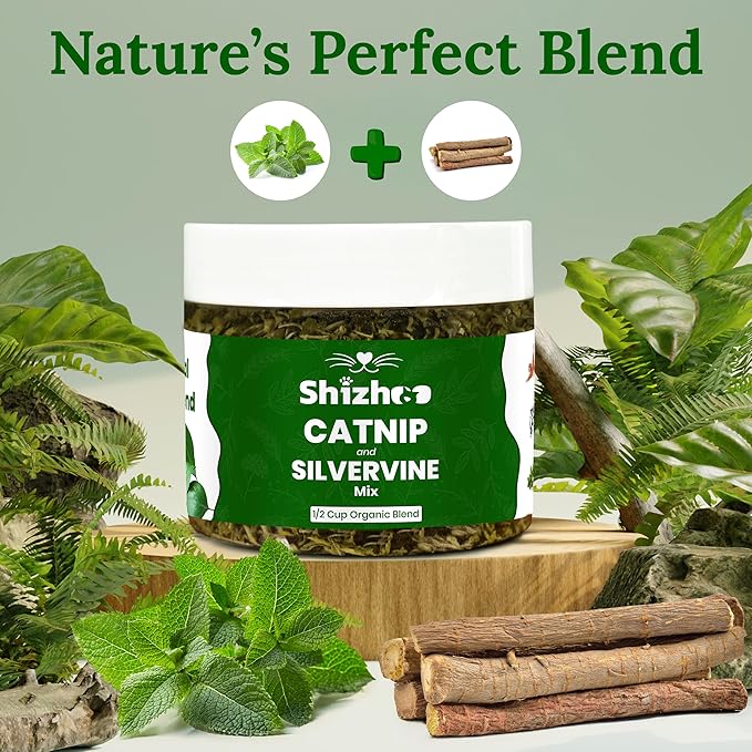 Catnip Silver Vine Blend for Cats & Kittens, Non-Toxic Freshly Dried and Dual Stimulation Formula Organic Silvervine Haze & Cat nip for Cats to Activate Your Kitty's Playful Side