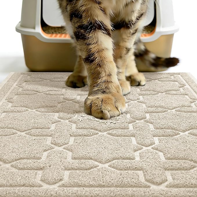 Yimobra Cat Litter Mat, Litter Trapping Waterproof Non Slip PVC Mat, Scatter Control Easy Clean for Litter Box, 35.4"x23.6", Beige