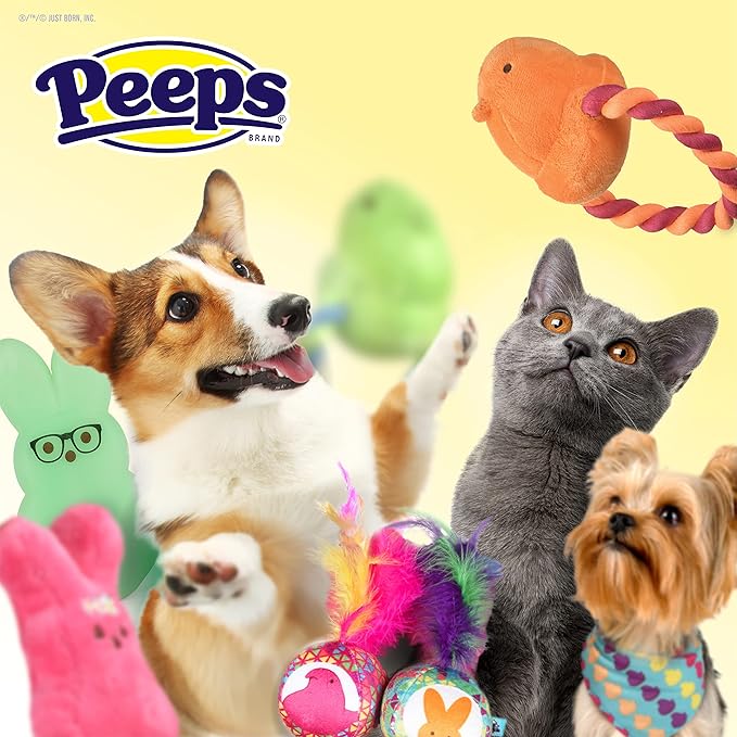 Peeps for Pets Jingle Bell Cat Toy- 2PK Assorted Backercard | Jingle Bell Catnip Cat Toys, 4"- 2 Count | Cat Toy Set with 2 Cat Toys | Catnip Cat Toys Feather Cat Toys Cat Bell Toy from Peeps