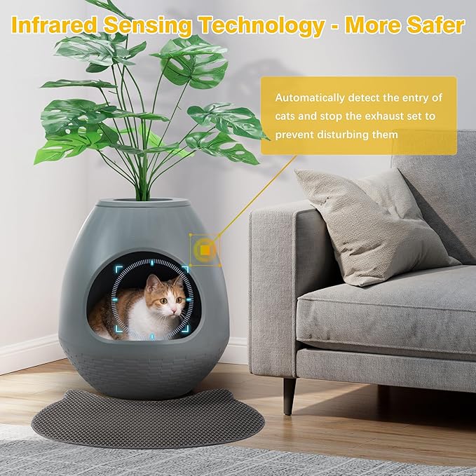 Eggloa6 Cat Litter Box Enclosure with 5PCS Litter Box Liners Plant Litter Box Large DIY Litter Box Furniture w/Cat Litter Mat, Smart Odor Removal System for Cats Kitty Bunny