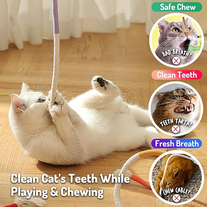 Cat Chew Toys 3PCS Sisal Ropes, Kitten Toys for Indoor Cats Teeth Cleaning Toys for Kitten, Bite Resistant Catnip Toys Interactive Cat Nip Kitty Kicker Toys for All Breeds