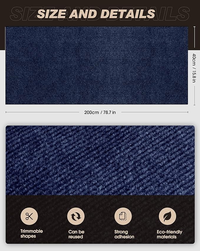 VIVOYAN 78.7"x15.8" Cat Scratch Mat,Trimmable Self-Adhesive Carpet,DIY Climb Cat Scratcher for Cat Couch Furniture or Wall Protector,Covering Cat Tower,and Replacement Pads (Dark Blue)
