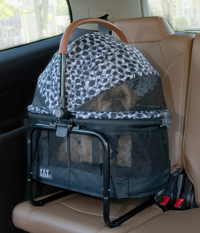 Pet Gear 3-in-1 Travel System, View 360 Stroller Converts to Carrier and Booster Seat with Easy Click N Go Technology, for Small Dogs & Cats, 4 Colors, Charcoal Jaguar- 4 Wheel