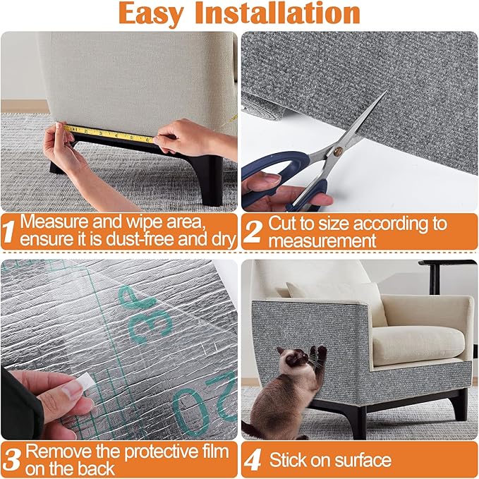 Cat Scratch Furniture Protector - 78.7" x 15.8" Trimmable Self-Adhesive Cats Claws Scratch Pads, Sisal DIY Climbing Couch Protector for Scratch Post Cat Tree Replacement Indoor (Light Gray)