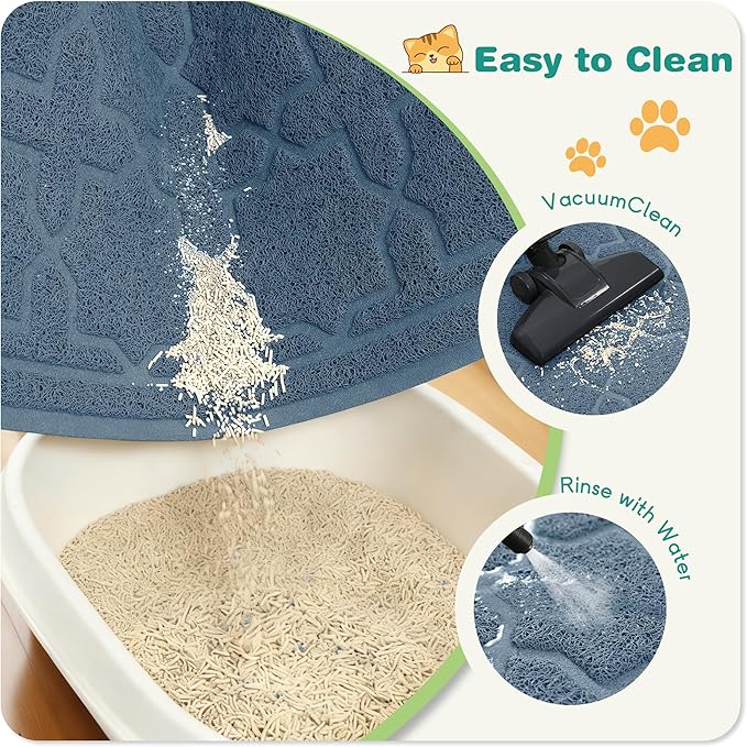 Yimobra Cat Litter Mat, Litter Trapping Waterproof Non Slip PVC Mat, Scatter Control Easy Clean for Litter Box, 47"x36", Tea Blue