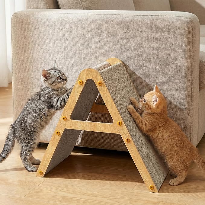 Conlun Cat Scratcher Cardboard with Wood Frame, 3-in-1 Vertical & Horizontal Scratching Pad, Reversible Cat Scratch Board, Durable Furniture Protector for Kittens & Small Cats