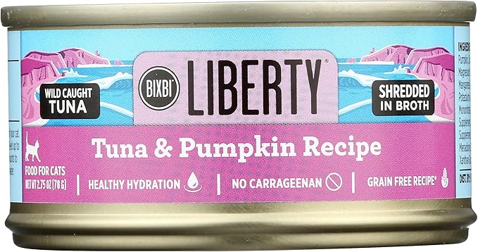 BIXBI Liberty Canned Wet Cat Food - Grain Free, Tuna and Pumpkin Recipe in Broth, 2.75 Ounce (Pack of 24)
