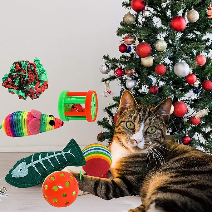 Kole Christmas Cat Stocking, 6 Assorted Toys, Medium Breeds