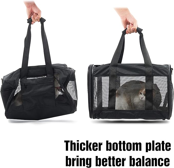 Pet Travel Carrier Soft Sided Portable Bag for Cats, Small Dogs, Kittens or Puppies, Collapsible, Durable, Airline Approved, Travel Friendly (Black Regular)