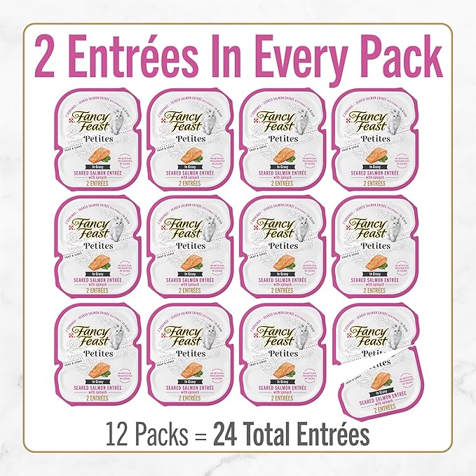 Purina Fancy Feast Petites Seared Salmon Entree With Spinach in Gravy Gourmet Wet Cat Food - (Pack of 12) 2.8 oz. Tubs