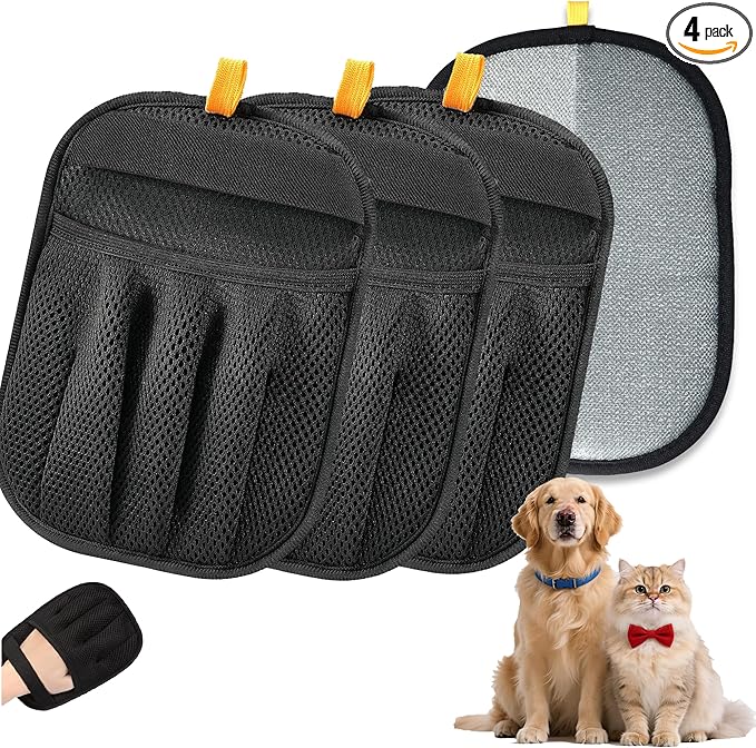 Upgraded 4 Pack Pet Hair Removal Gloves for Cats & Dogs, Reusable Pet Hair Removal Gloves, Five-Finger Electrostatic Fur Remover Mitts, Pet Hair Removal Tool for Couch, Carpet, Clothes & Car Seats