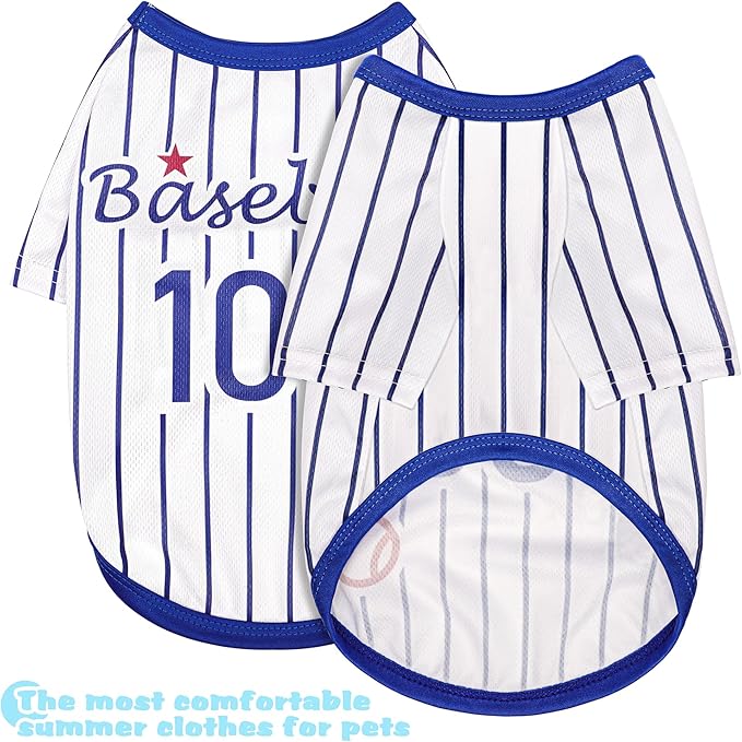 Paiaite Sleek Striped Dog Vest: Sleeveless Baseball-Style Dog Shirt, Ideal Fit for Small, Medium, and Large Breeds,Polyester Fabric for Comfort, Breathability, and Stretchiness Blue XXL