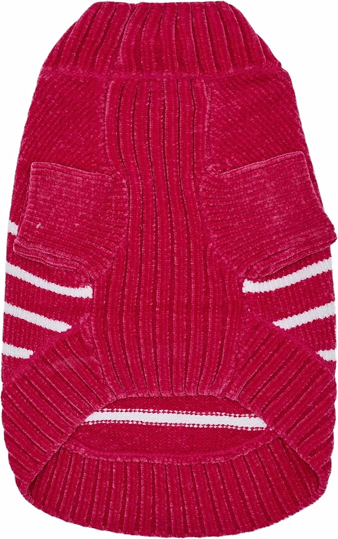Blueberry Pet Cozy Soft Chenille Classy Striped Dog Sweater in Hot Pink, Back Length 16", Pack of 1 Clothes for Dogs