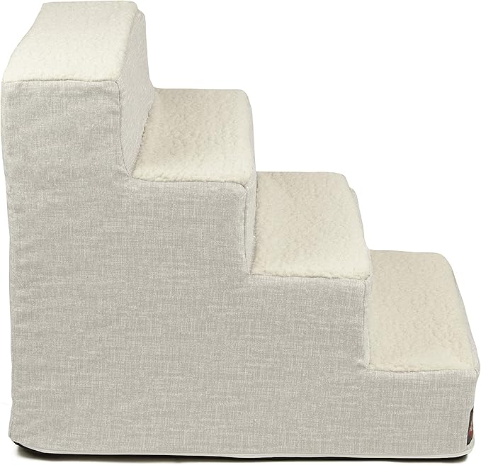 Majestic Pet 4 Step Portable Dog Stairs for Small Dogs to get on Bed Supports 25 lbs or Less – Dog Steps for High Bed with Machine Washable Cover – Pet Stairs for Cats Palette Heathered Gray