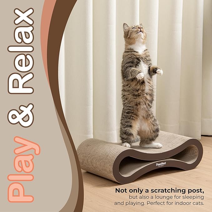 Paws NEST Scratch Lounge for Cats, 21.6 Inch Cat Lounger Scratcher, Infinity Cat Scratcher, Reversible, Non-Toxic & Durable, Includes Premium Organic Catnip