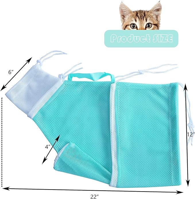 KlerRoem Cat Bathing Bag, Adjustable Anti-bite and Anti-Scratch Cat Shower Mesh Grooming Bag for Pet Dogs and Cats, Includes Pet Nail Clipper, Nail File, Grooming Glove, and Cat Shell Comb