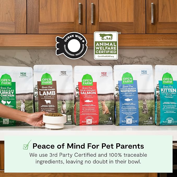 Open Farm, Grain Free Dry Cat Food, High-Protein Kibble for a Complete & Balanced Diet, Non-GMO Fruits & Vegetables, Prebiotic Fibers to Support Digestion, Catch-of-The Season Whitefish, 4lb Bag