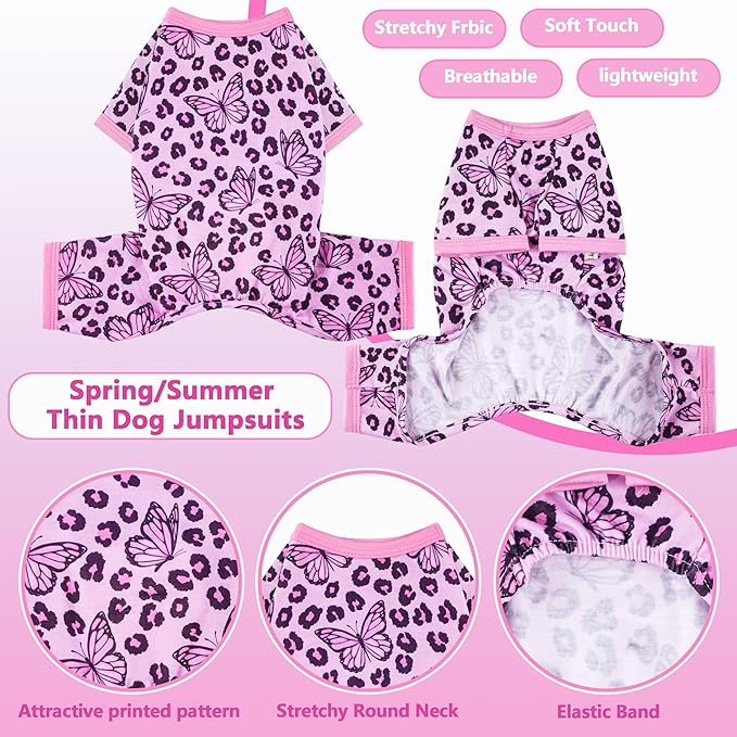 Dog Summer Pajamas Onesie Soft Breathable Puppy Jumpsuit Lightweight Dog Clothes for Small Medium Dogs Cat Pet Clothes(Pink, XX-Large)