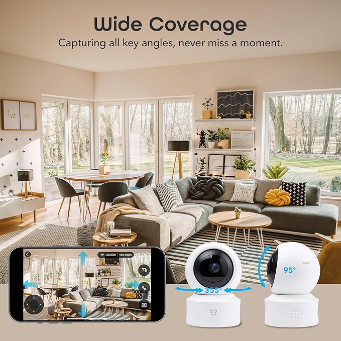 Geeni Scope Ultra 2K 360° Smart Indoor Camera, 1440p HD Auto-Tracking, Dual Band WiFi 2.4GHz 5GHz, Alexa & App Control, Wall Mountable, White