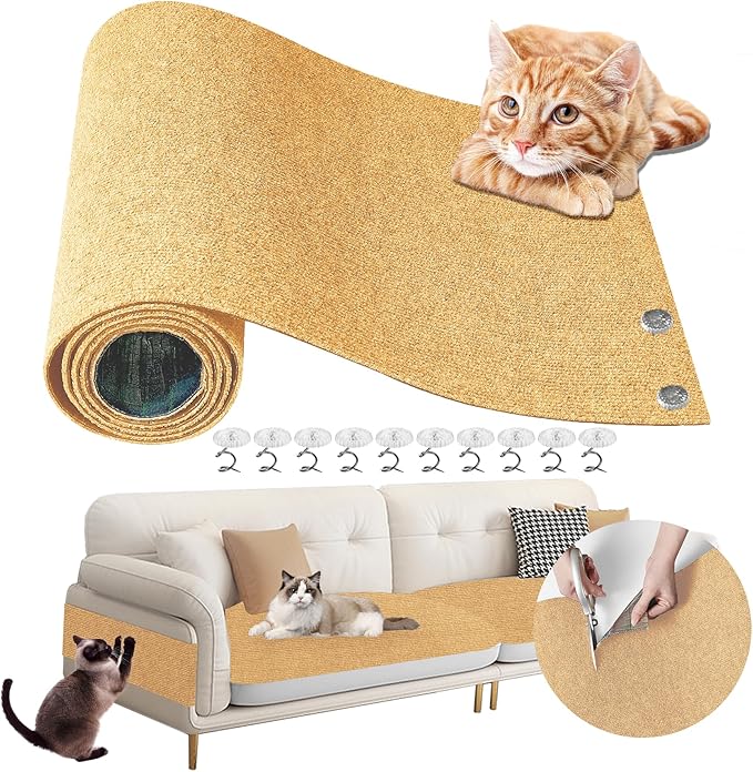 Cat Scratch Furniture Protector 78.7"x15.8" - Adhesive & Trimmable Cat Scratch Protection Mat to Shield Sofa, Couch, Wall, Cat Tree Post from Claws