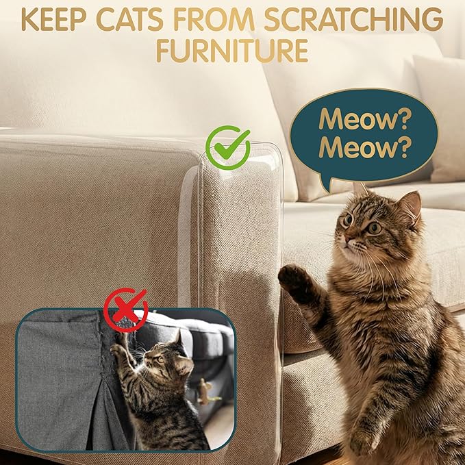 Anti Cat Scratch Furniture Protector Clear Vinyl 196"x16.6" Cat Scratch Pad for Couch Sofa Protector from Cat Claws & Dog Claws,Sticky Flexible Tape for Corner Door Walls Bed