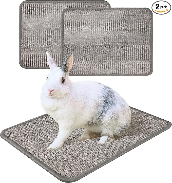 2Pcs Bunny Bed, Sisal Rabbit Scratching Pad,Natural Cat Resting Mats for Cages,Guinea Pig Bed Mat,Forage Grass Mat,Teeth Care Rabbit Mats (15.7x11.8 in)