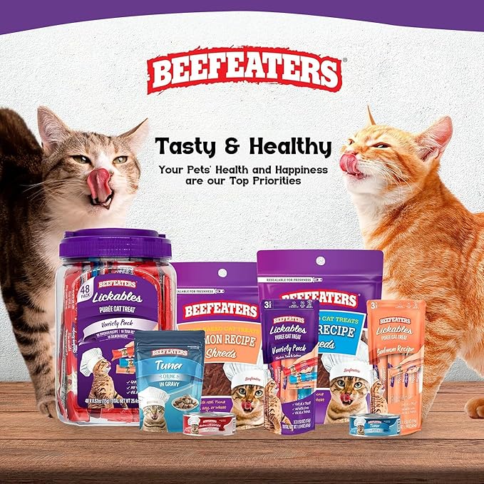 Beefeaters Variety Pack Pure Cat Treats 1.59oz (12 Pack) | Lickable Squeeze Tube Treats, Grain-Free, No Added Sugar, Taurine-Enriched, Ideal for Bonding, Seniors, Toppers & Everyday Treating