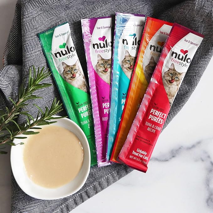 Nulo Freestyle Lickable Cat Treats - Perfect Purées Variety Pack, Squeezable Grain-Free Wet Cat Food Topper, High Moisture for Hydration, 40 x 0.5oz