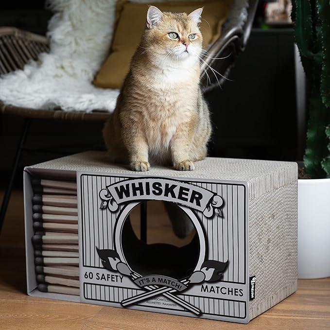 WHISKER - Cardboard Cat Scratcher - 55 x 29 x 30 cm - White, Black and Pink - Color: Black