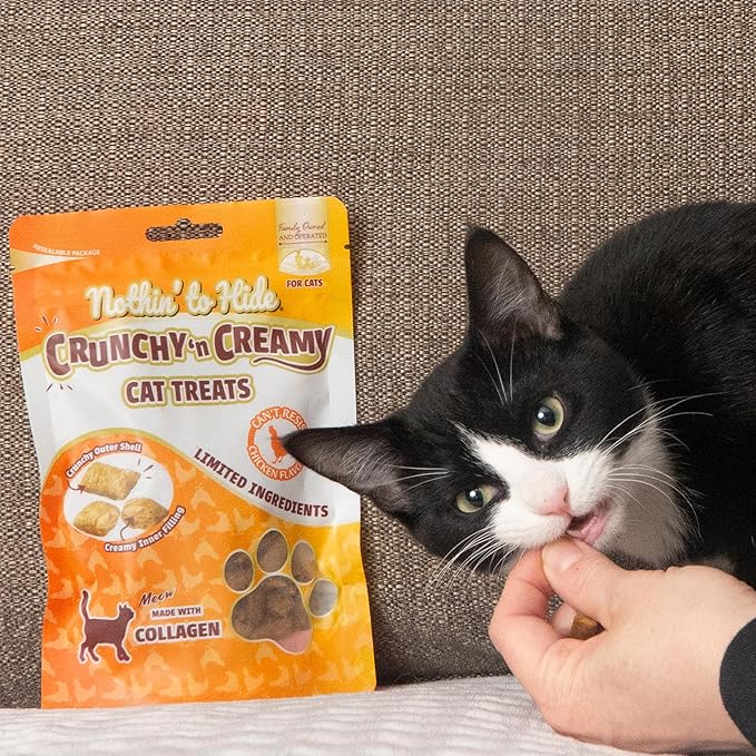 Fieldcrest Farms Nothin’ to Hide Collagen Cat Treats – Chicken Flavor Crunchy & Creamy Cat Snacks, High-Protein Treats for Healthy Skin, Coat & Joints, 3 oz Bag (Pack of 4)
