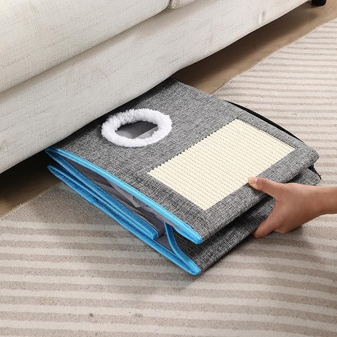 Large Cat Hideaway,Foldable Cat Scratcher House,Big Cat Bed for Idoor, Cute Cave with Ball Toy,Fabric Pet Furniture,Big Condo for Multi Small Pet Large Kitten Kitty (Grey,Rectangle)
