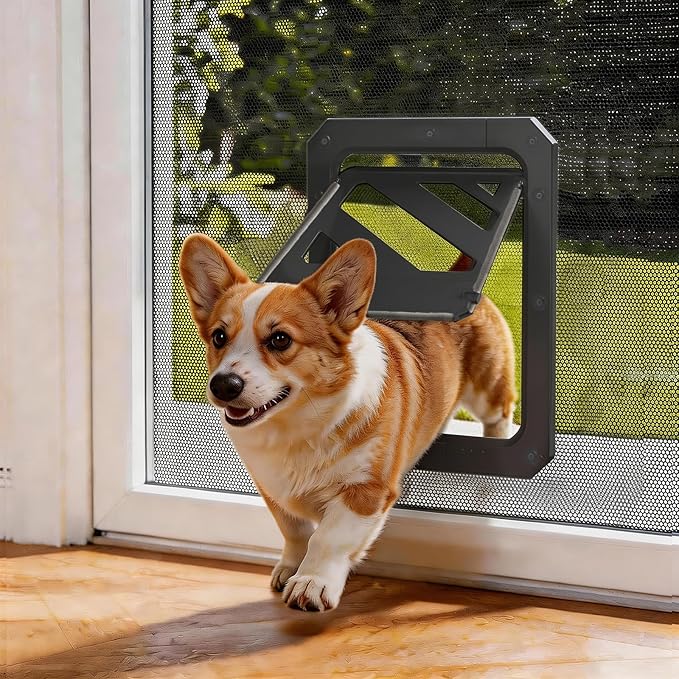 LIBBEPET Dog Door for Screen Door, 2-Way Lock Dog Screen Door with Magnetic Closure, Reinforced ABS Frame Pet Screen Door for Dogs Up to 50 lbs, Inner Passage 10 x 13 Inches, Black