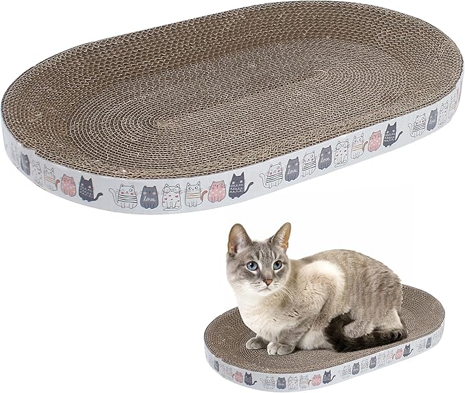 Oval Cat Scratcher Bed 17x11 inches Scratching Cardboard Bowl Cute Shaped Lounge Boxes Durable High-Density Provides Firm Cozy Corrugated Resting Play Place Indoor for Medium to Large Breeds