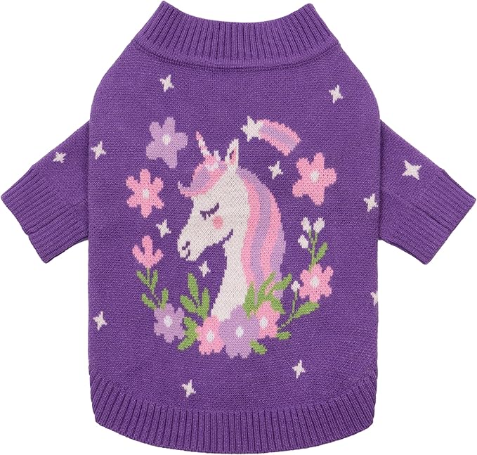 Fitwarm Adorable Unicorn Dog Sweater, Thermal Dog Winter Clothes for Small Dogs Girl, Pet Outfit, Purple, Pink, White, Small