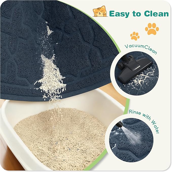 Yimobra Cat Litter Mat, Litter Trapping Waterproof Non Slip PVC Mat, Scatter Control Easy Clean for Litter Box, 35.4"x23.6", Dark Blue
