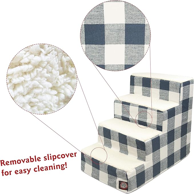 Majestic Pet Portable Pet Stairs | Soft Sherpa Steps Foam Feeling | Steps for Dogs & Cats | Dog & Cat Ramp | Indoor Only | Max Weight: up to 250 Lbs, 4 Step, Anderson Check Navy Blue