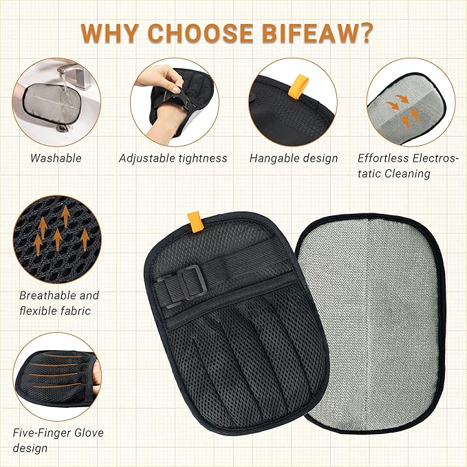 Bifeaw Pet Hair Removal Glove - Adjustable Magic Brush Pet Hair - Dog Cat Hair Remover