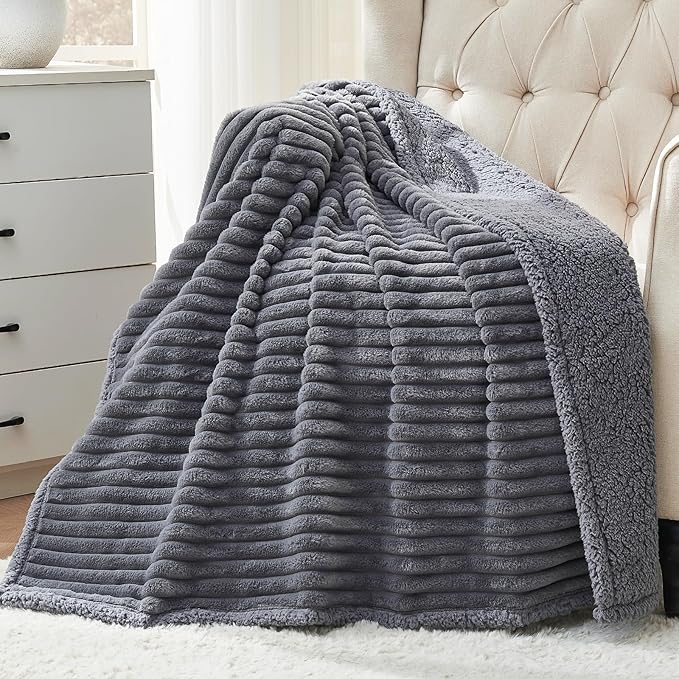 Qeils Waterproof Calming Dog Blanket for Large Dogs, Noiseless Soft Plush Pet Blanket for Bed, 500GSM Thick Faux Fur Pet Throw, Cozy Couch Furniture Protection Washable, Charcoal Grey, 50x60IN