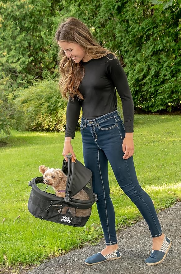 Pet Gear No-Zip View 360 Ultra Lite Pet Safety Carrier & Car Seat for Small Dogs & Cats Push Button Entry, View 360 15-inch, Jet Black