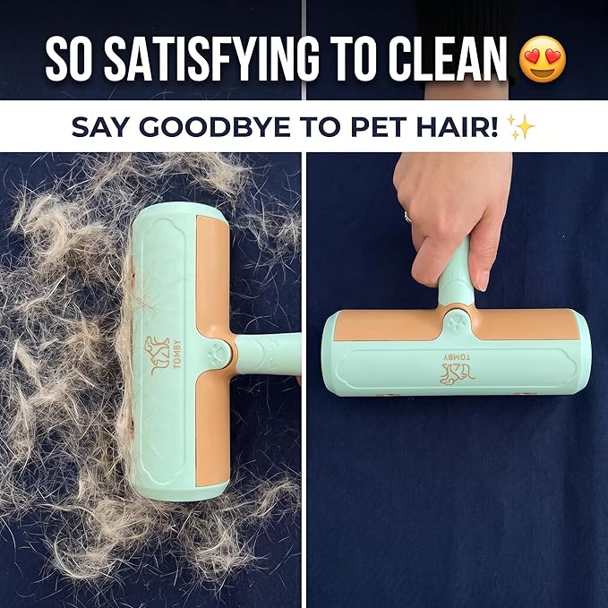 Tomby Reusable Pet Hair Remover Roller for Dog & Cat Hair, Lint Roller for Furniture, Couch, Carpet, Car, Rugs & Bedding, No Sticky Sheets, Easy Cleaning, Portable
